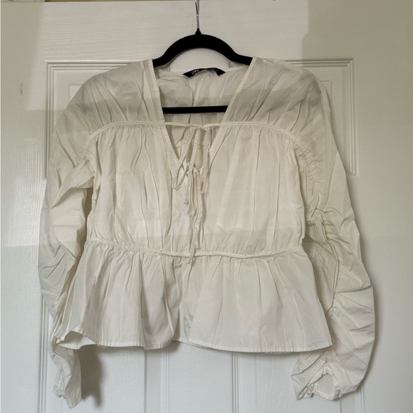 Zara White Tie-Front Peplum Blouse – XS - Picture 1 of 6